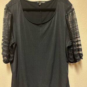 Indigo Black Blouse with Sheer Striped Sleeves